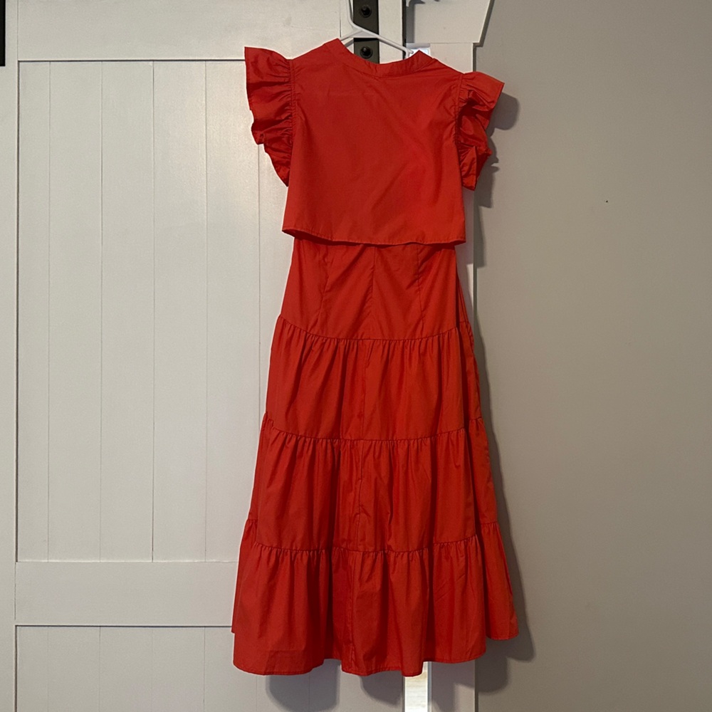 Red Ruffled Sleeve Dress - Picture 3 of 5